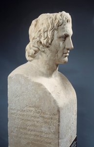 Buste af Alexander den Store, kendt som "Hermes Azara", romersk værk efter en bronzestatue af Lysippe. Omkring 330 f.Kr. Paris, Louvre-museet af Roman