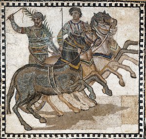 Cirkusscene i det gamle Rom. Mosaik, 3. århundrede af Roman