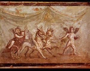 Amorer leger med hippogriffer (fresco af Roman