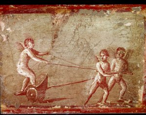 Amorer leger med en vogn (fresco af Roman