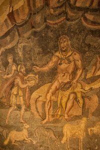 Cyclops gulvmosaik, Villa Romana del Casale, Piazza Armerina, Sicilien, Italien (foto) af Roman