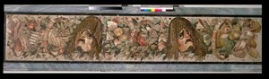 Dekorativt panel, der viser teatralske masker, fra Faunens Hus, Pompeji (mosaik) af Roman