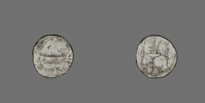 Denarius forestiller en kabys, 31 f.Kr. (sølv) af Roman