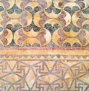 Detalje af geometrisk teglværk, House of Theseus, Paphos, Cypern mosaik af Roman