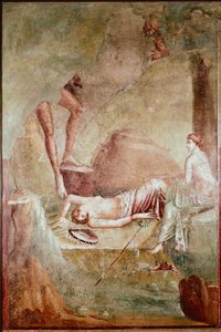 Beruset sovende maenad (fresco af Roman