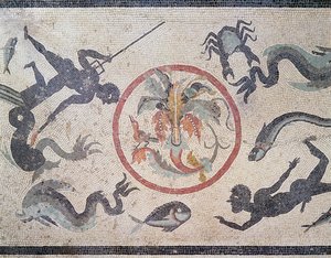 Fiskere og havdyr, 1. århundrede e.Kr. (mosaik) af Roman