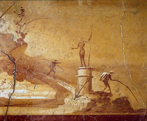 Fiskescene Detalje af en monokromatisk fresko fra Herculaneum (Ercolano) 1. århundrede f.Kr. Napoli Museo Archeologico Nazionale n. 9493 af Roman