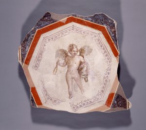 Fresko af Amor med to pinde og en spand af Roman