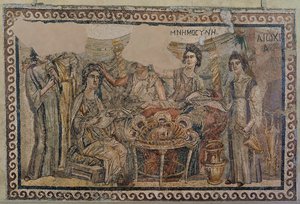 Begravelsessymposium, fra nekropolis i Antiokia, slutningen af det 4. århundrede e.Kr. (mosaik) (se også 3929775) af Roman