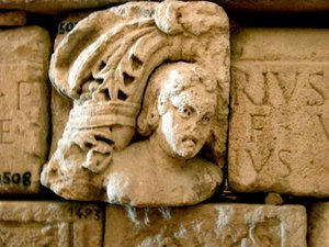 Hoved, fragment af en sarkofag, ca. 1. århundrede af Roman