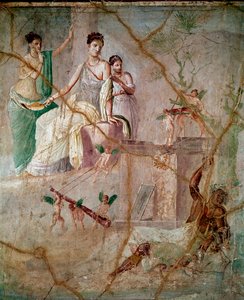 Herakles og Omphale (herkules og Omphale) Romersk freskomaleri af 3. pompeiansk stil fra Pompeji (freskomaleri fra Pompeji) 40-60 e.Kr. Dim 88x103 cm Konserveret på det nationale arkæologiske museum i Napoli Italien af Roman