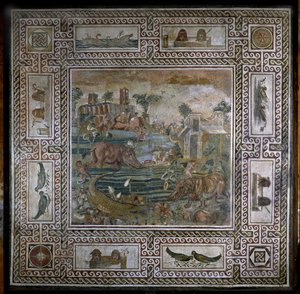 Flodhestejagt på Nilen (mosaik) af Roman