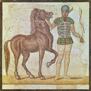 Hesterytter i væddeløbsfarver (mosaik) af Roman