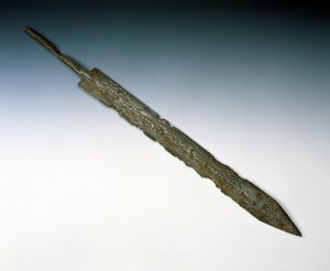 Legionærsværd af gladius, fra det romerske sted i Newstead, Melrose, AD 80-100 (bronze) af Roman