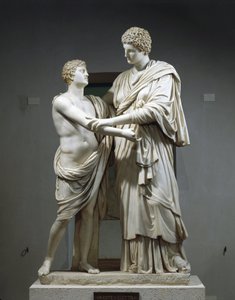 Skulpturgruppe i marmor, der portrætterer Orestes og Electra af Roman