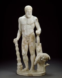 Marmorstatuette af Herkules og den erymantiske orne (marmor)
