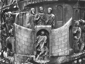 Marcus Aurelius modtager et budbringer, detalje fra kolonnen af Marcus Aurelius, AD 180-196 (marmor) (s/h foto) af Roman