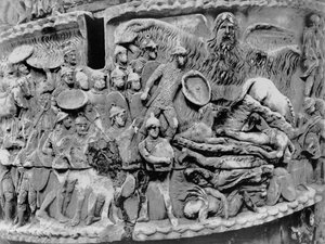 Miraculous Rain, detalje fra kolonnen af Marcus Aurelius, AD 180-196 (marmor) (s/h foto) af Roman