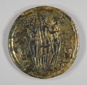 Spejl med repræsentation af de tre nåder, 2. århundrede (sølv, forgyldt bronze) af Roman