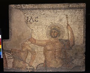Mosaik fra Menanders Hus med Zeus, 3. - 4. århundrede (kalksten og marmor tesserae) af Roman