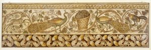 Mosaik af en vinstokkerullekant med påfugle, Antiokia, 526-540 af Roman