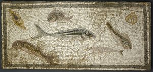 Mosaikpanel, der viser fisk, sandsynligvis 3. århundrede e.Kr. af Roman