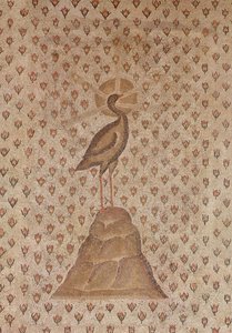 Mosaiksten, detalje af det centrale motiv med en Føniks på en seng af rosenknopper, fra gården til en villa i Daphne, Antiokia, romersk, slutningen af det 5. århundrede f.Kr. marmor- og kalkstensmosaik detalje af 1 af Roman