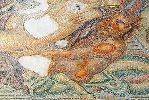 Nereides og Bythos, detalje af Bythos, House of Aion, Paphos, Cypern mosaik af Roman