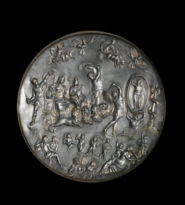 Patere de Parabiago, sølvritualskål, der skildrer Attis (eller Atys) og Cybeles triumf på en vogn affyret af løver, 4. århundrede. Sølv: Diameter: 40 cm. Musee Archelogique de Milano. - Patera af Parabiago, rituel sølvplade, der repræsenterer triumfen af Roman