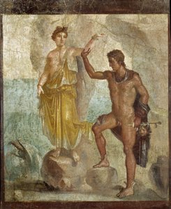 Se befriende Andromede. Fresque 98x120cm. Provenant de la Maison des Dioscures (Dioscuri-huset) i Pompeji. 300 ap JC. Nationalt arkæologisk museum, Napoli (Musee archeologique de Naples). © Raffael / Leemage af Roman