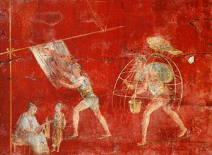 Søjlefresko af uldfremstilling, fra Pompeji, Fullonica af Veranio Ipseo af Roman