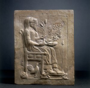 Pinax of Persephone og Pluto i Hades (terracotta) af Roman