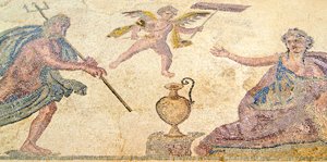 Poseidon og Amymone, House of Dionysos, Paphos, Cypern (mosaik) af Roman