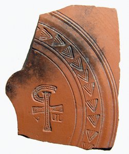 Keramikskår med en kombination af bogstaver, der danner en forkortelse for Jesu Kristi navn, Nordafrika, ca. 4. århundrede e.Kr. af Roman