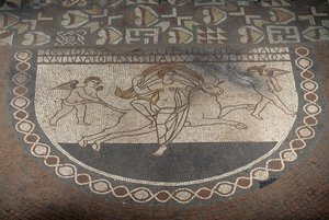 Rape of Europa, gulvmosaik fra Lullingstone Roman Villa, ca 82 AD, Eynsford, Kent, England, Storbritannien, romersk civilisation af Roman
