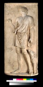 Relief af Antinous som Dionysos eller Silvanus, høster druer af Roman