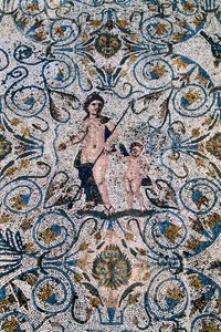 Romersk kunst: Mosaik fra det 4. århundrede e.Kr. fra amfiteatrets romerske villa. Merida, Nationalmuseet for romersk kunst, Spanien af Roman