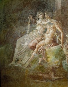 Romersk kunst: "" Venus et Mars""" Fresko fra guitaristens hus i Pompei. 3. stil. Svag. 253x150 cm Museo Archeologico Nazionale, Napoli af Roman
