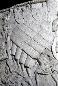 Romersk kunst: "" angreb på romerne under den første krig"" Form fra 1862, der gengiver basreliefferne af søjlen af Trajan (søjle Trajane) (Colonna Traiana) i Rom bygget under kejser Trajans regeringstid (53-117) (lav lindring) af Roman