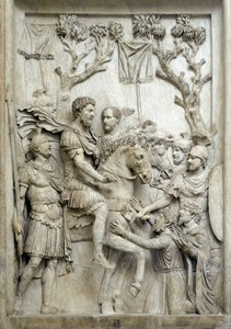 Den romerske kejser Marcus Aurelius benåder de besejrede fjender, ca. 176-180 (marmorrelief) af Roman