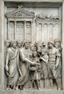 Romersk kejser Marcus Aurelius ofrer foran Jupiters tempel, Rom, ca. 161-180 (marmorrelief) af Roman