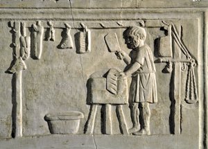 Romersk kunst: "" en slagter i sin butik"" Basrelief, romersk civilisation, 2. århundrede e.Kr., Rom, Museo della Civilta Romana - Slagter arbejder i sin butik - Stenrelief, 2. århundrede e.Kr. - Rom, Museo della Civilta Romana af Roman