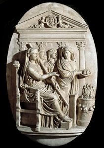 Romersk kunst: en offerscene i Vesta (Hestia) fra Villa Albani (lavt relief) af Roman