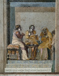 Romersk kunst: en heks og forberedelsen af en magisk philtre. Mosaik efter originalen af Dioscorides fra Samos (eller Dioscourides) (2. århundrede f.Kr.) i Cicerons hus i Pompei af Roman
