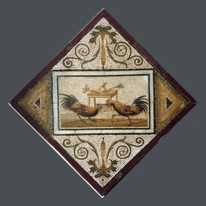 Romersk kunst: hanekamp. Mosaik fra Pompeji. 4. stil. Nationalt arkæologisk museum, Napoli af Roman