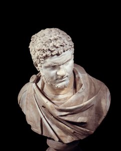 Romersk kunst: marmorbuste af Caracalla (188-217), kejser fra 211 til 217 e.Kr. Søn 0,52 m Paris, Musée du Louvre af Roman