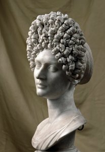 Romersk kunst: portræt af dame fra den flaviske periode. 80-100 e.Kr. Marmor skulptur. Svag. 38 cm. Rom, Musei Capitolini af Roman