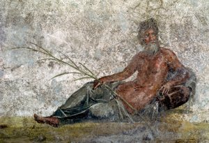 Romersk kunst: repræsentation af guden floden. Detalje af en fresco fra huset til Vestales i Pompei. 1. århundrede e.Kr. Paris, Louvre-museet af Roman