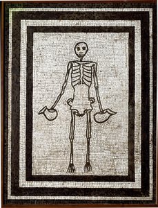 Romersk kunst: skeletbærende askos. Mosaik kommer fra Vesuv-regionen. 4. stil. 1. århundrede f.Kr. Svag. 91x70 cm Nationalt Arkæologisk Museum, Napoli af Roman