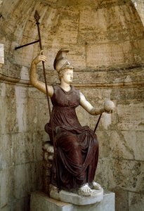 Romersk kunst: "" gudinden Rom løfter universet i sin hånd"" Statue af det 1. århundrede e.Kr. Rom, Campidoglio af Roman